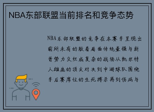 NBA东部联盟当前排名和竞争态势